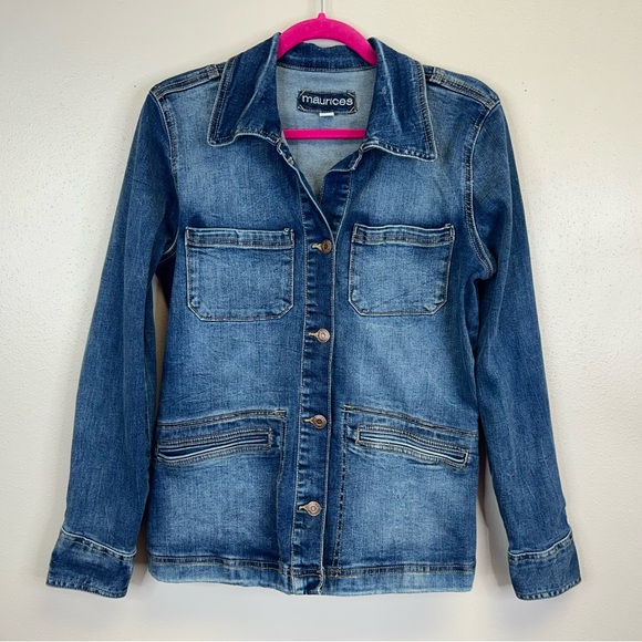 Maurices S Dark Blue Cinched Back Jean Jacket Denim Western Classic Casual Boho - Picture 2 of 13